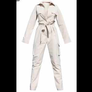 Stone Tie Waist Lightweight Cargo Utility Jumpsuit